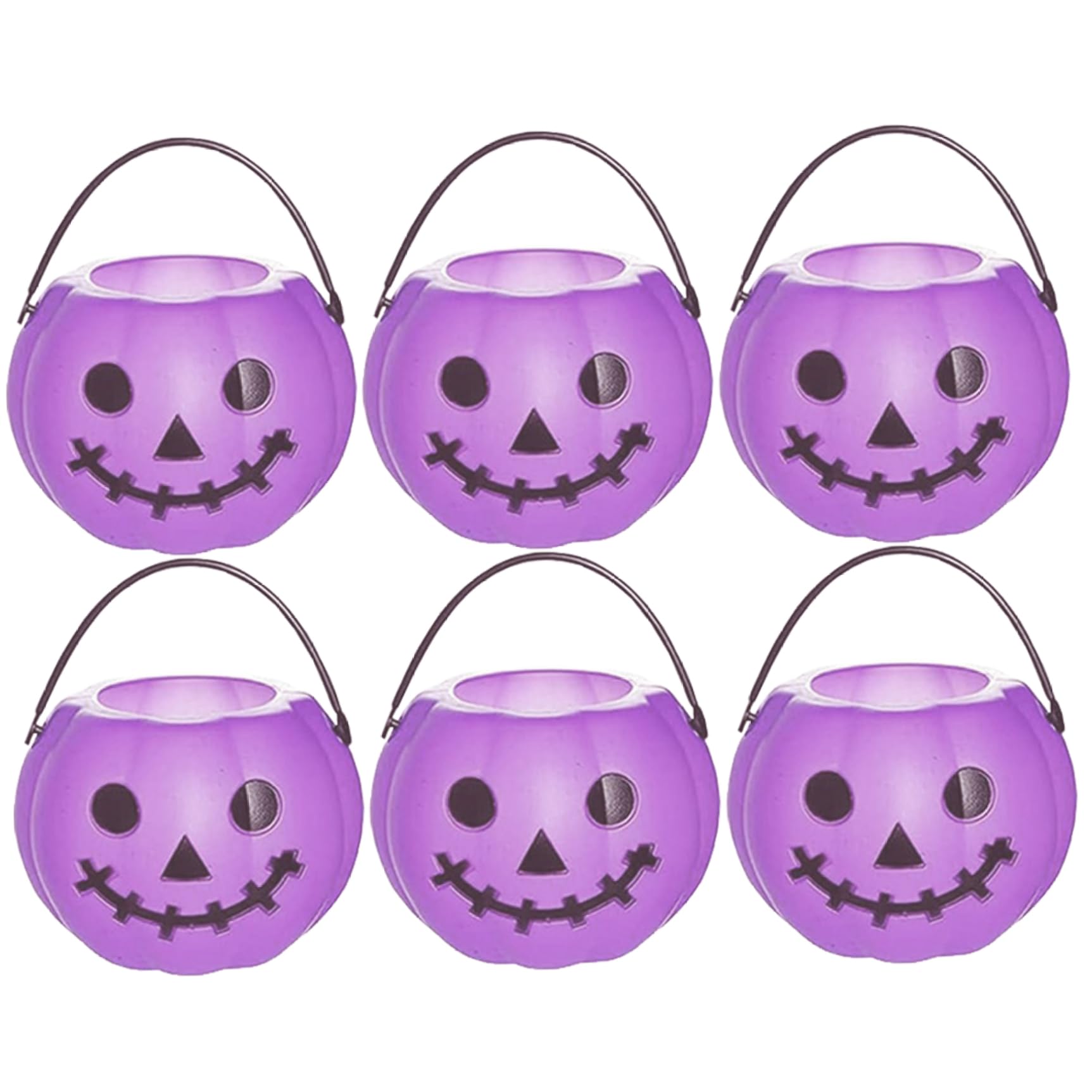 Seau à citrouille Halloween : lot de 6 paniers à bonbons plastique avec poignée pour enfants
