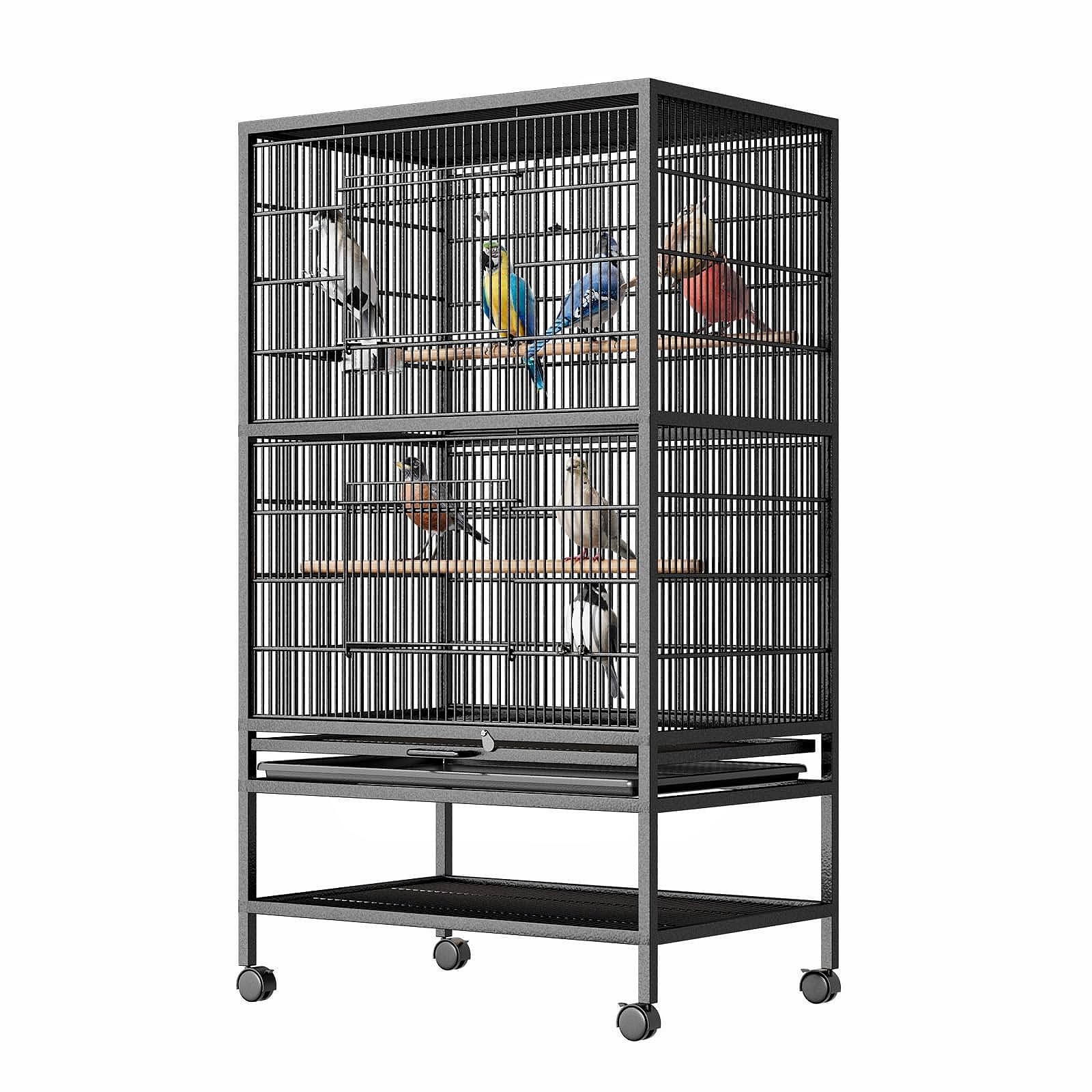 GarveeHome 52 Inch Large Bird Cage, Bird Cage with Rolling Storage Stands, Feed Bowls, Wide Tall Parrot Cage for Parakeets, Conures, Cockatiel, Cockatoo, 31.0