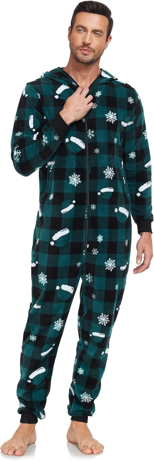 COLORFULLEAF Christmas Onesie Pajamas Adult Family Couples Matching Plaid Hoodie Suit Zipper Fleece Pj For Women and Men - Image 6