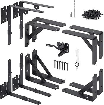 2 Set Anti Sag Corner Brace Bracket, Heavy Duty No Sag Frame Kit with Self-Locking Latch, Black Kit for Wooden Fence, Shed Doors, Driveway Gates, Corral Gates, Wood Windows