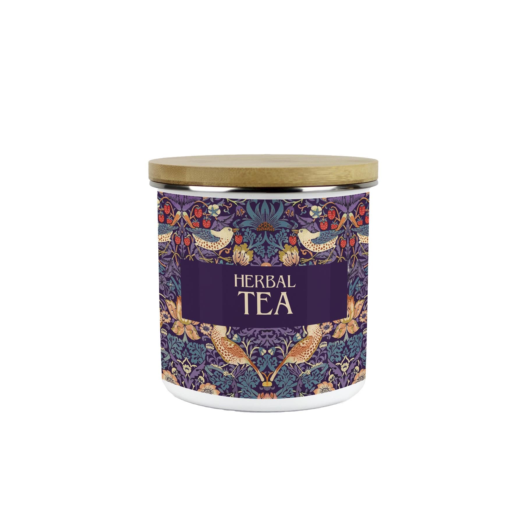 Purely Home Purple Strawberry Thief Herbal Tea CanisterMorris Inspired Floral Tapestry ArtworkEnamel Kitchen Medium Storage Container from B&Q