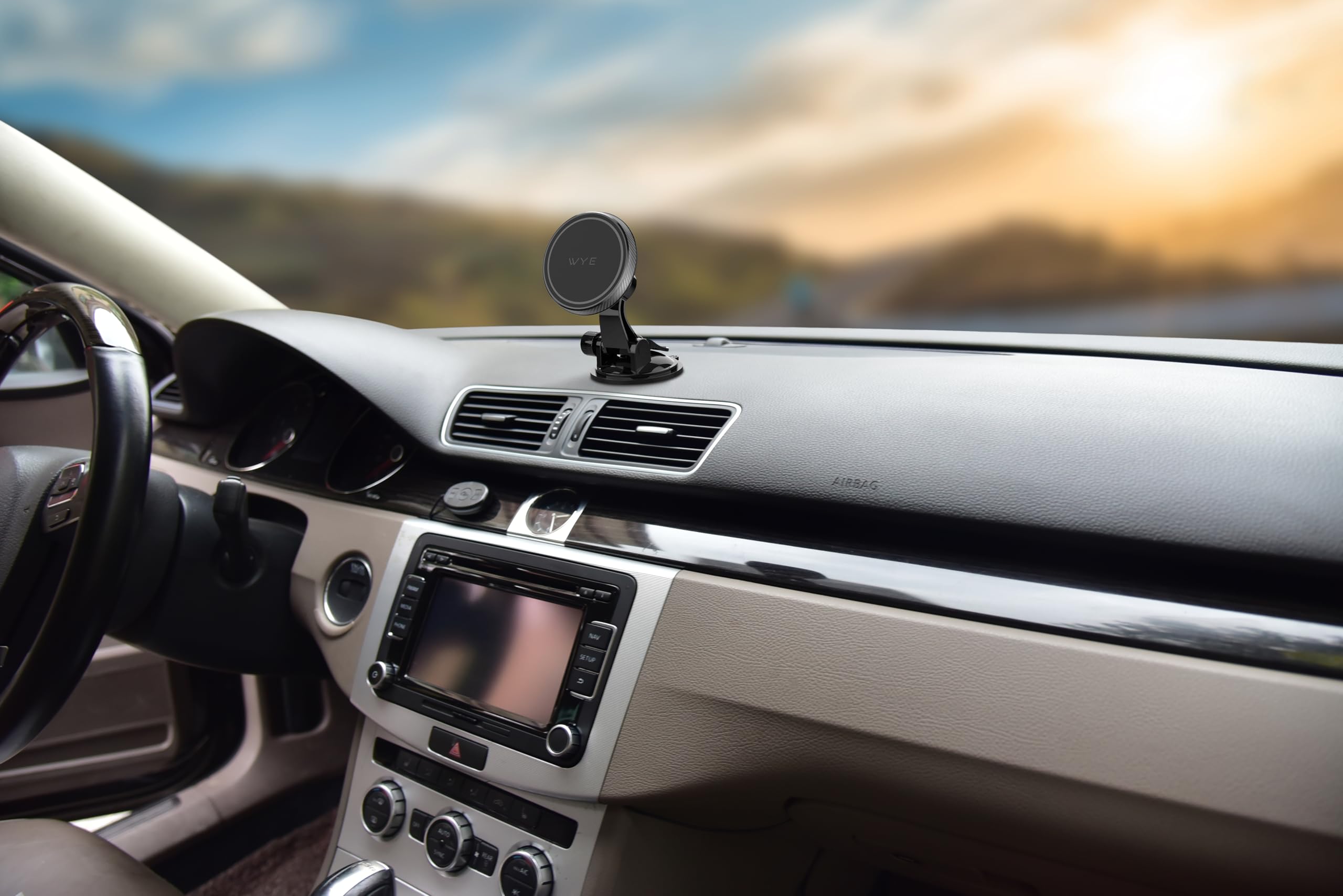WYE Supporto magnetico da auto con braccio flessibile e rotazione a 360°, supporto per cruscotto e parabrezza con finitura in silicone antiurto in carbonio per smartphone, nero
