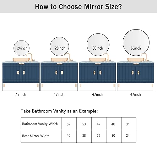 Miniatura 6 de PexFix Espejo redondo de pared de 36 pulgadas, espejo decorativo de pared con marco de aleación de aluminio, espejo de acento biselado, espejo