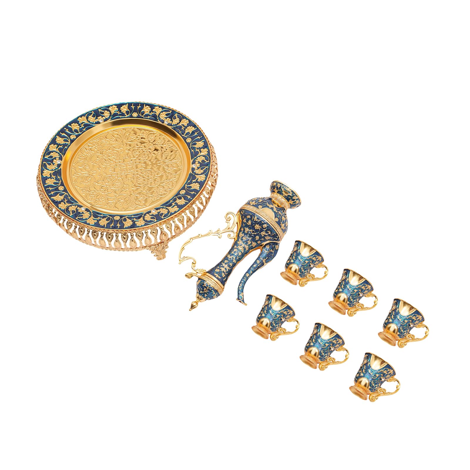 Ensemble de théière turque vintage avec plateau et 6 verres à thé, ensemble de verres à thé turcs, ornement de théière turque, cafetière marocaine pour la maison et le thé