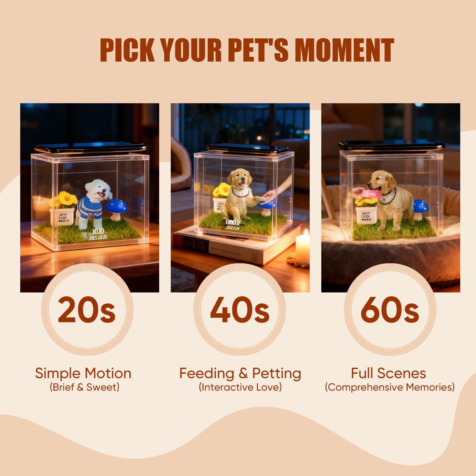 Caja Conmemorativa Holográfica Personalizada para Mascotas, Recuerdo de Holograma de Mascota 3D Personalizado con Foto, Exhibición Digital de Casa de Mascotas, Adorno de Recuerdo