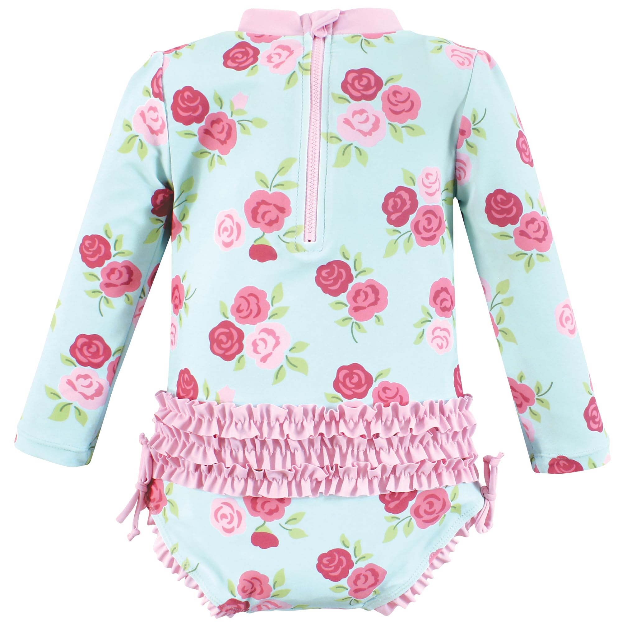 Hudson Baby Baby Girl's Rashguard Toddler Swimsuit, Mint Pink Roses, 5T