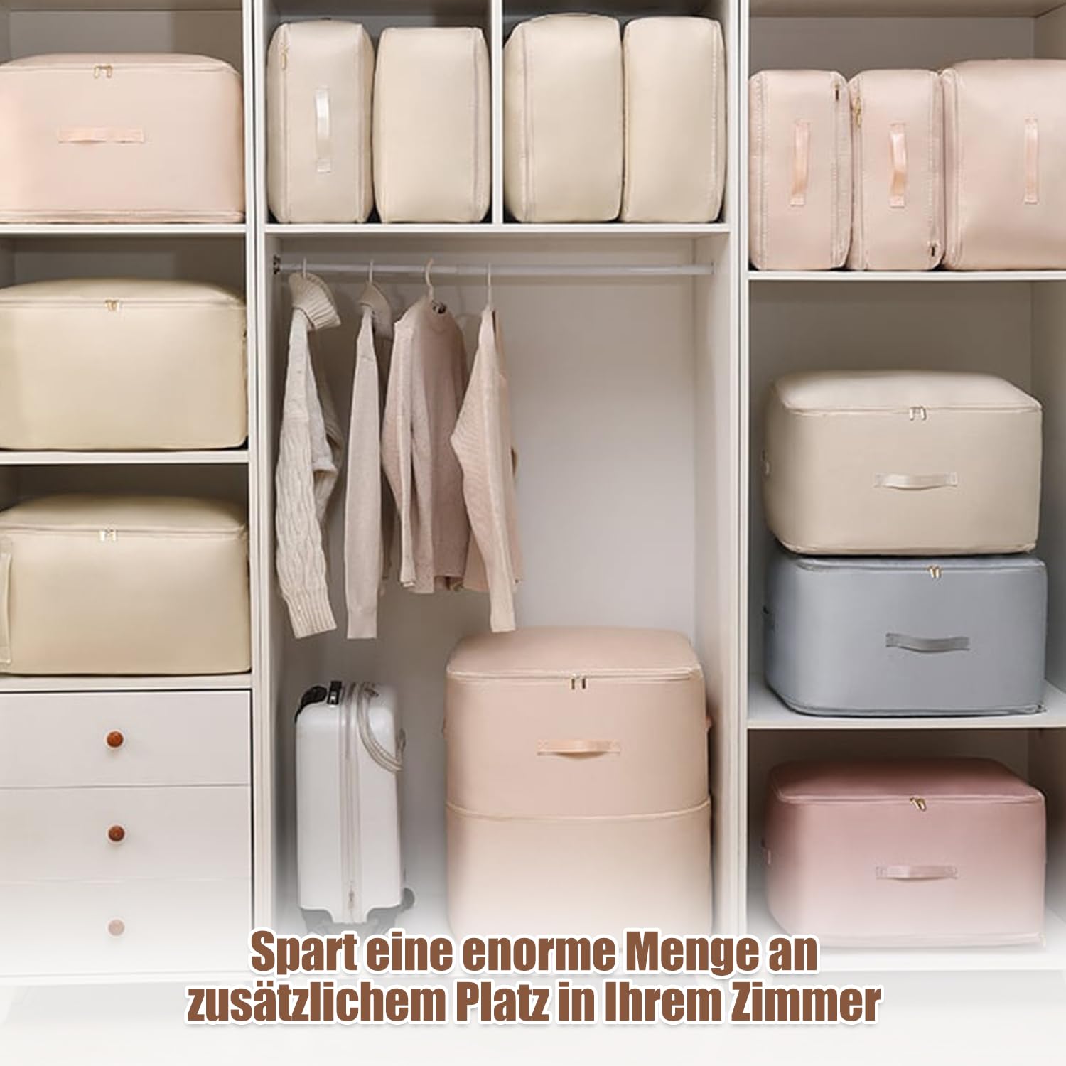 GMTEO Selbstkomprimierender Organizer, 2026 Neu Aufbewahrungstasche für Bettdecken, 16.5 x 20.4 x 11.8 Zoll Kleiderboxen Aufbewahrungsbox für Bettdecken Kleidung Decke (Weiß, 16.5 x 20.4 x 23.6 Zoll)