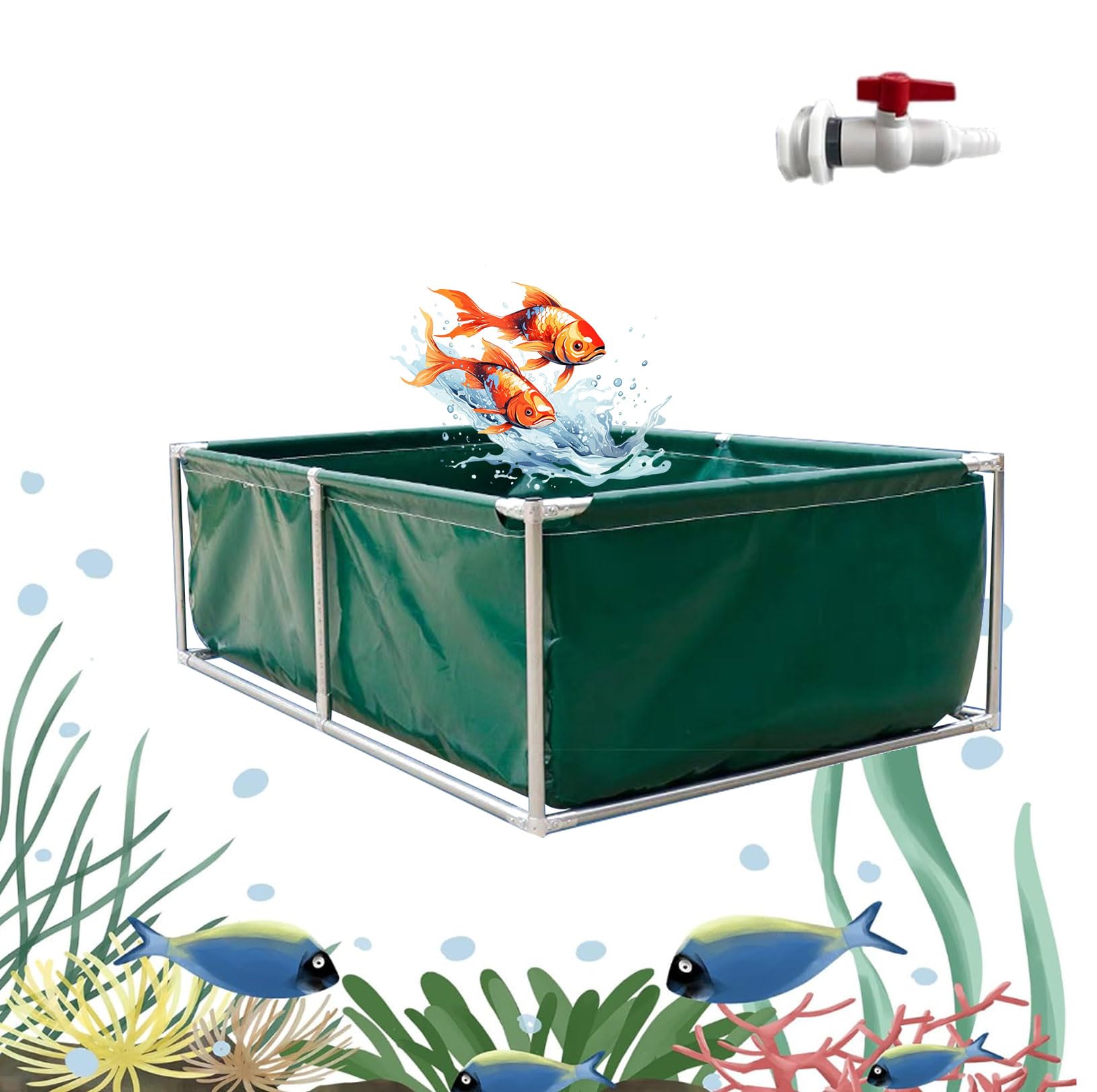Piscina pieghevole in tela, 1 x 1 x 0,8 m, portatile, per acque sotterranee e piscina ornamentale con valvola di scarico per koi e pesci da giardino, per interni ed esterni