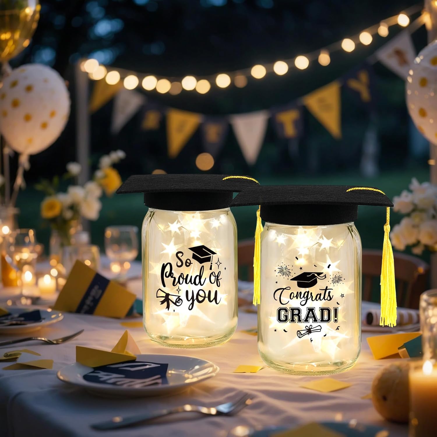 6 Sets 2026 Graduation Centerpieces for Tables, Mason Jar Centerpieces with Graduation Caps, Money Jars for College High School Congrats Grad Party Decor Supplies