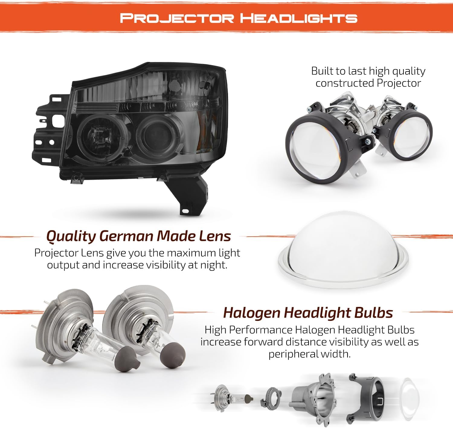 AKKON - For Nissan Titan Armanda Smoked Smoke Dual Projector LED Headlights Front Lamps Replacement Pair