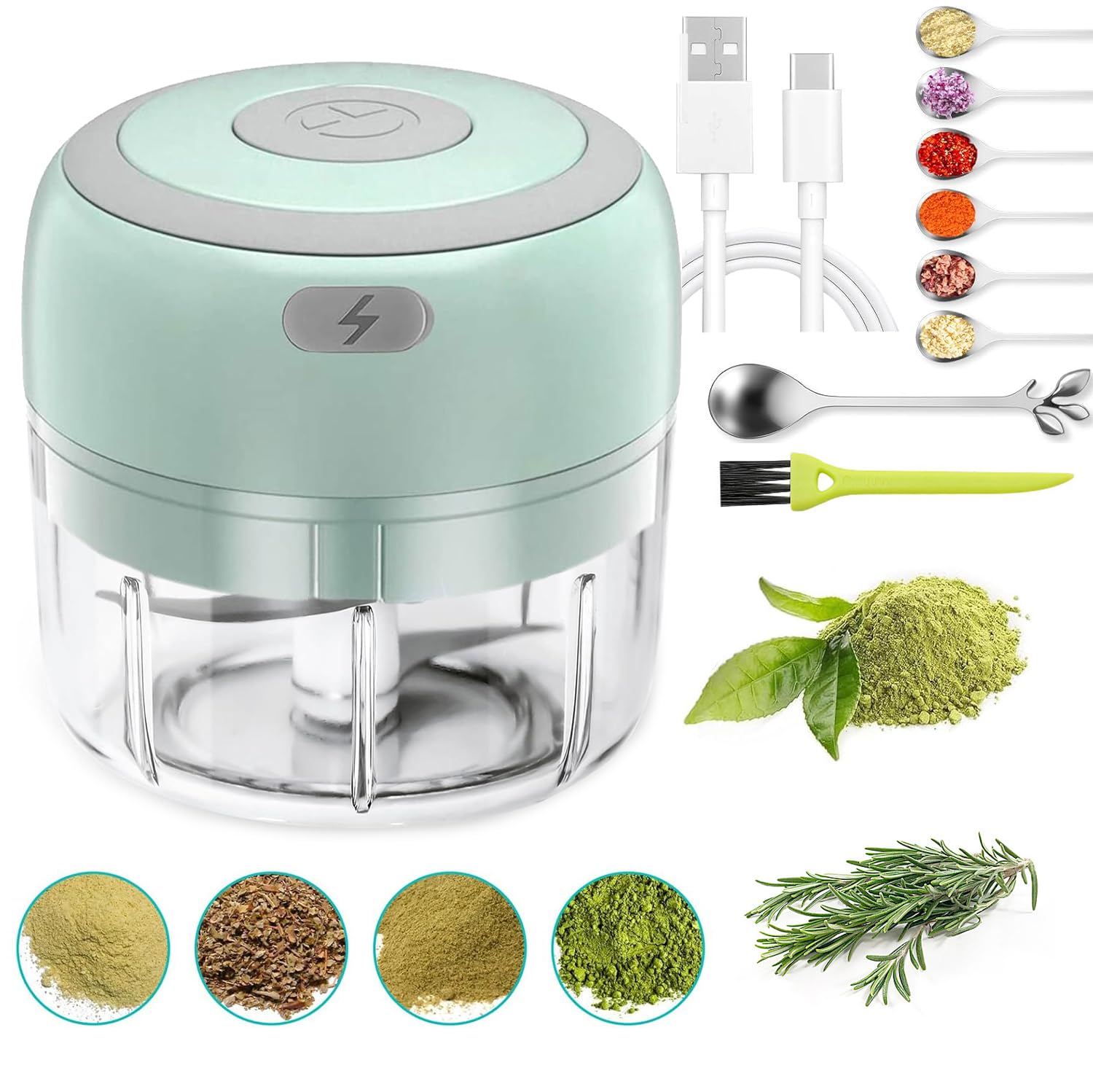 Amazon.com: Electric Herb Grinder with Mini Scoop & Brush - 3.5-Inch 3.4oz  USB Cordless, Adjustable Coarse to Fine Grind for Spices/Garlic/Herbs