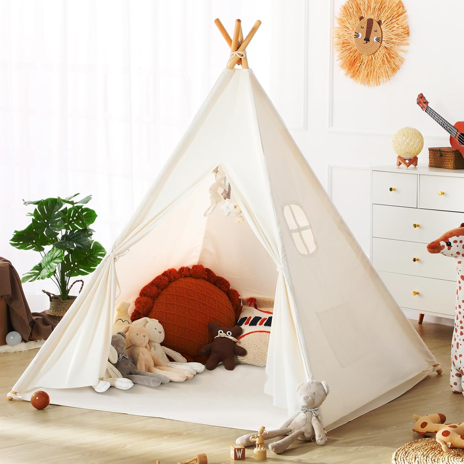 wilwolfer Kids Teepee Tent for Girls or Boys with Carry Case, Foldable Play Tent for Toddler Suit for Indoor and Outdoor Play, Protable Kids Playhouse Children Tent(Mat not Included) White 1 Pack