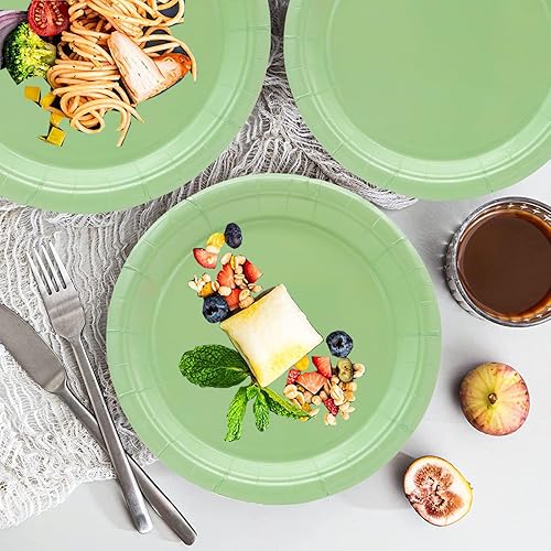 Miniatura 5 de 50 platos de papel verde salvia, platos de papel verde salvia, platos de postre de 7 pulgadas, platos de papel verde menta desechables para fiestas