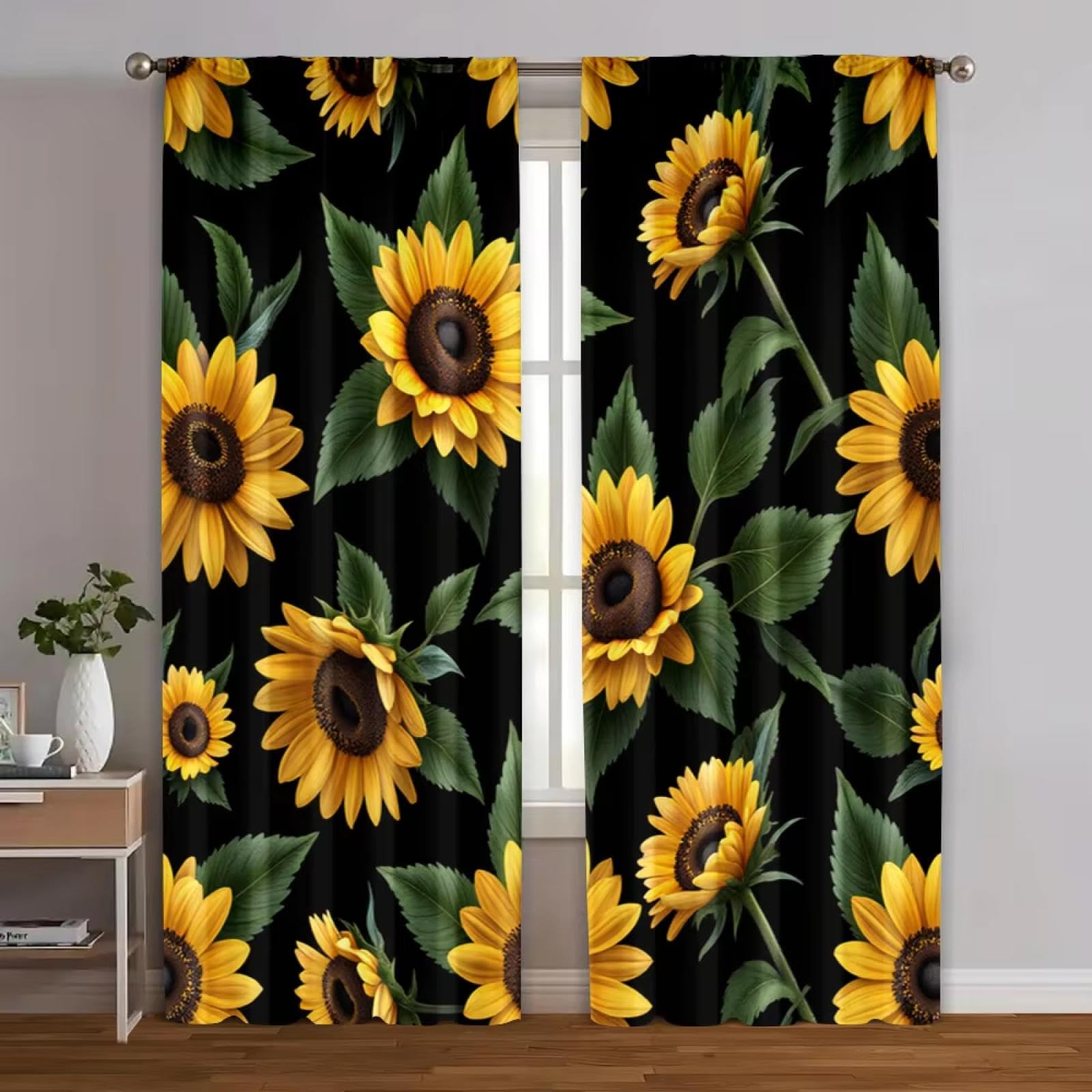 XIANGPEIFBH Shading Window Curtains Sunflower (without rod) Home Decor Perfect for Bedroom, Office, Kitchen, Living Room Simple Decor 55(W) x(H) 95cmx2pcs