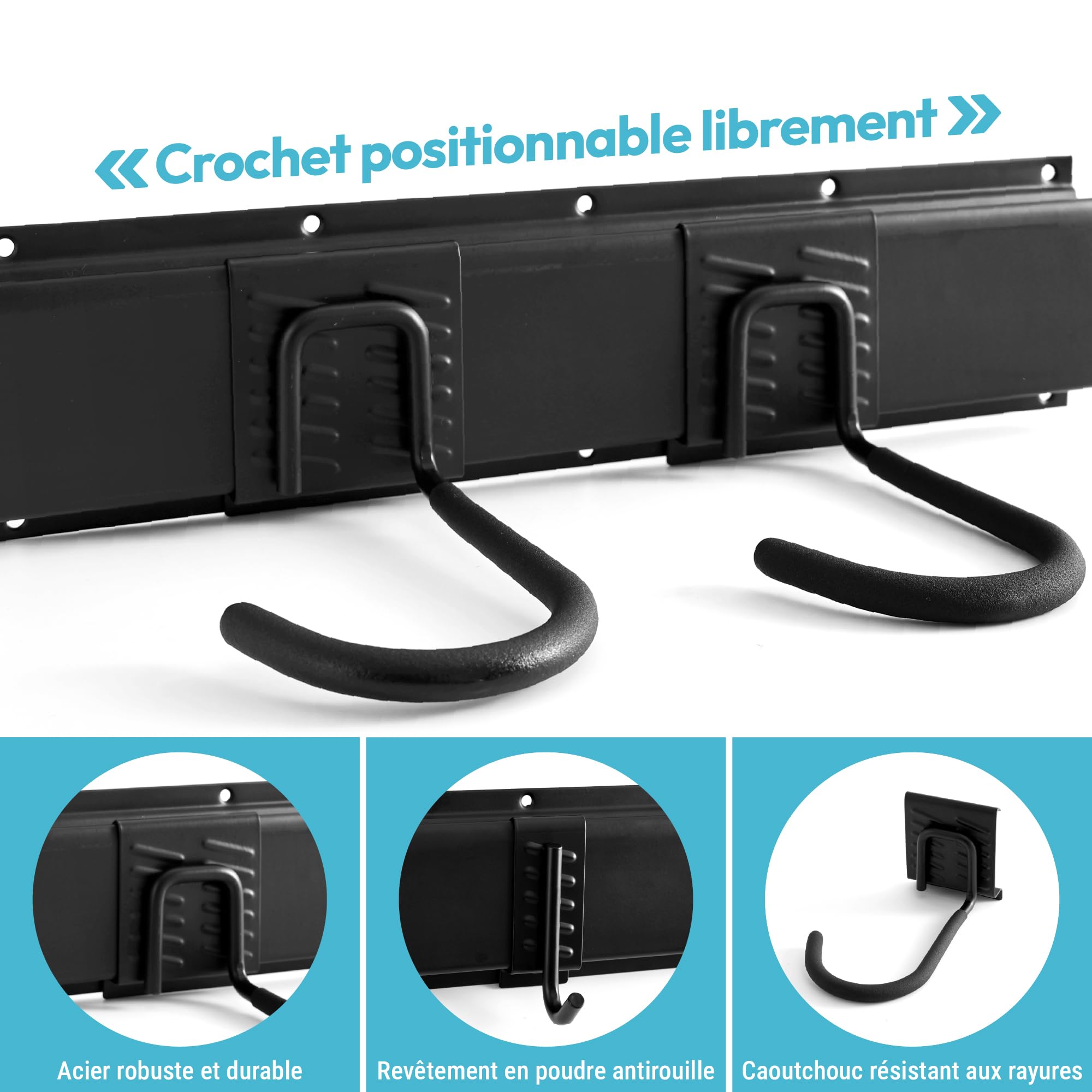 ZQ - Support vélo mural et porte vélo mural | Crochet vélo mural avec 4 supports pour vélos, 3 pour casques, capacité 136 kg | Inclut des protections adhésives