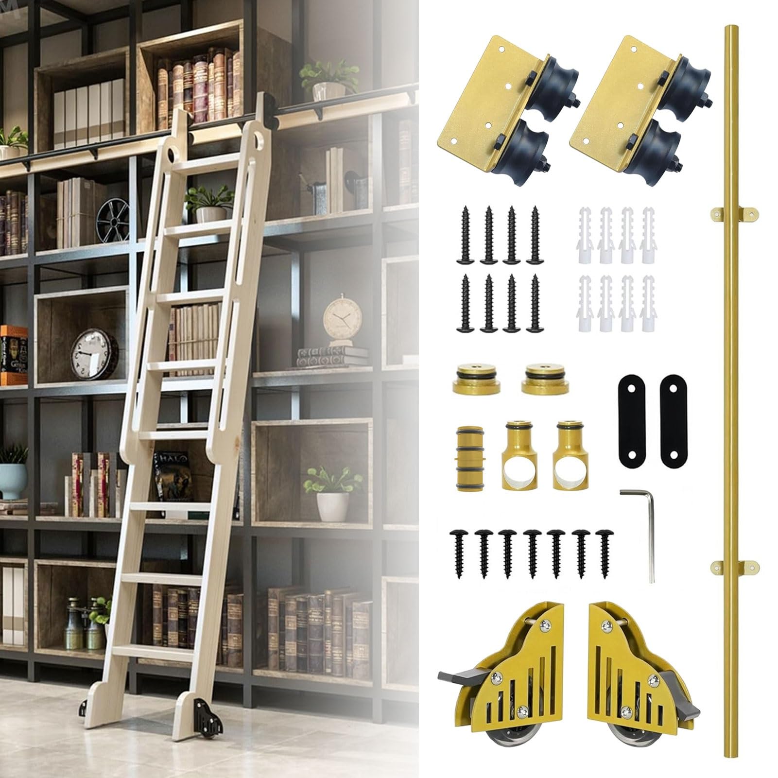 Échelle coulissante dorée avec rail de suspension de 1m à 7.3m pour loft et bureau