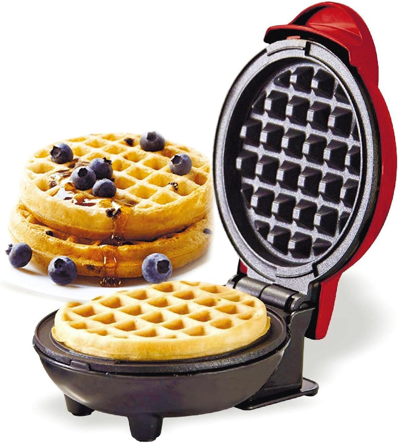 Mini Waffle Maker Waffle Home Kids Breakfast Machine Portable Electric Cake Bell Light Eater red