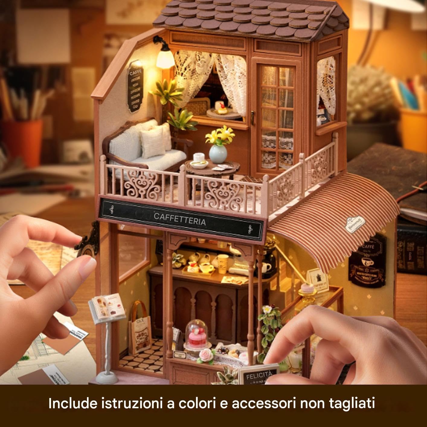 Kit Casa Miniatura Giocattoli Artigianali Legno Attività Genitore-Bambino | Kit Casa Miniatura Artigianale 3D in Legno Attività di Genitore-Figlio, Decorazione Casa, per Bambini e Famiglia