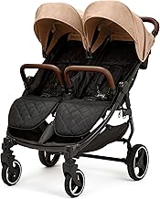 Ickle Bubba Venus Double Stroller – Suitable from Birth to 15kgs (Approx. 3 Years), Compact, Lightweight, Foldable Twin Pushchair, Includes Rain Cover (Biscuit)