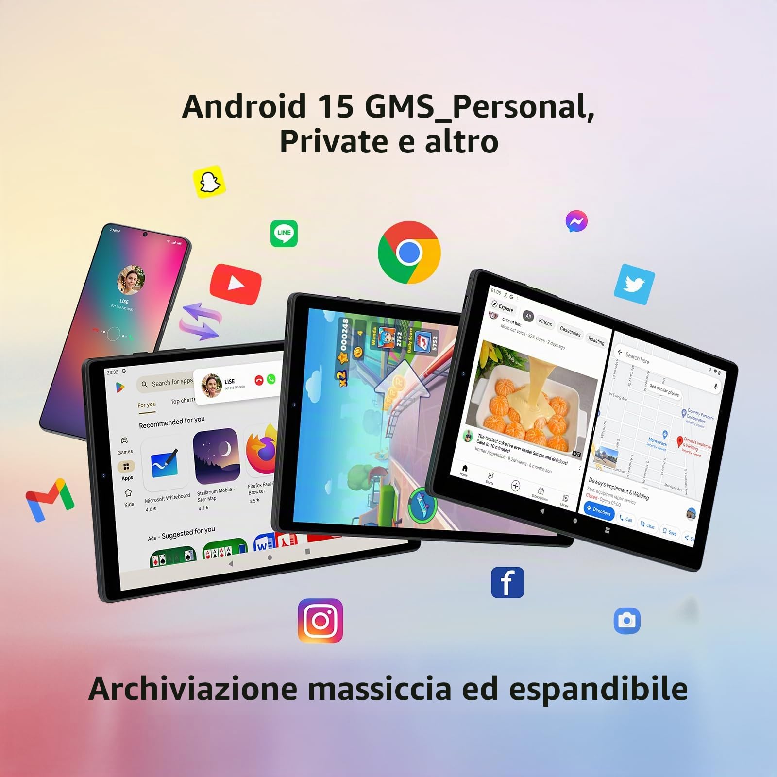 Tablet 10 Pollici Android 15 con 36GB RAM + 128GB ROM (1TB TF), 4G LTE+5G WiFi, Octa-Core 2.0 GHz, 8000mAh, Bluetooth 5.0, GPS, 8MP + 13MP, Tablet con Tastiera, Nero
