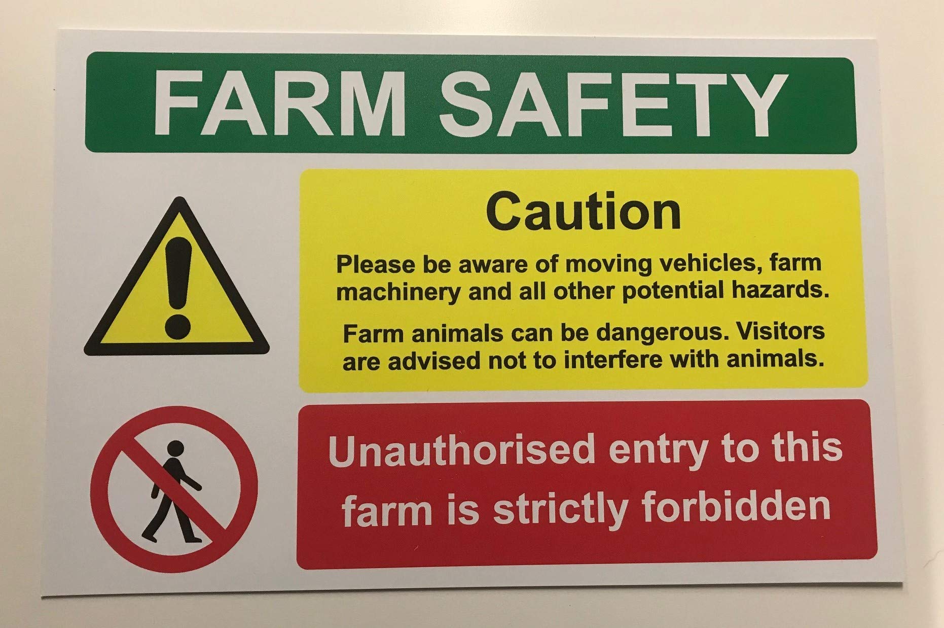 Farm safety sign unauthorised entry is forbidden - 3mm Aluminium sign 300mm x 200mm