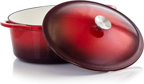 Miniatura 3 de MegaChef Cacerola ovalada de hierro fundido esmaltado, 7 cuartos de galón, color rojo