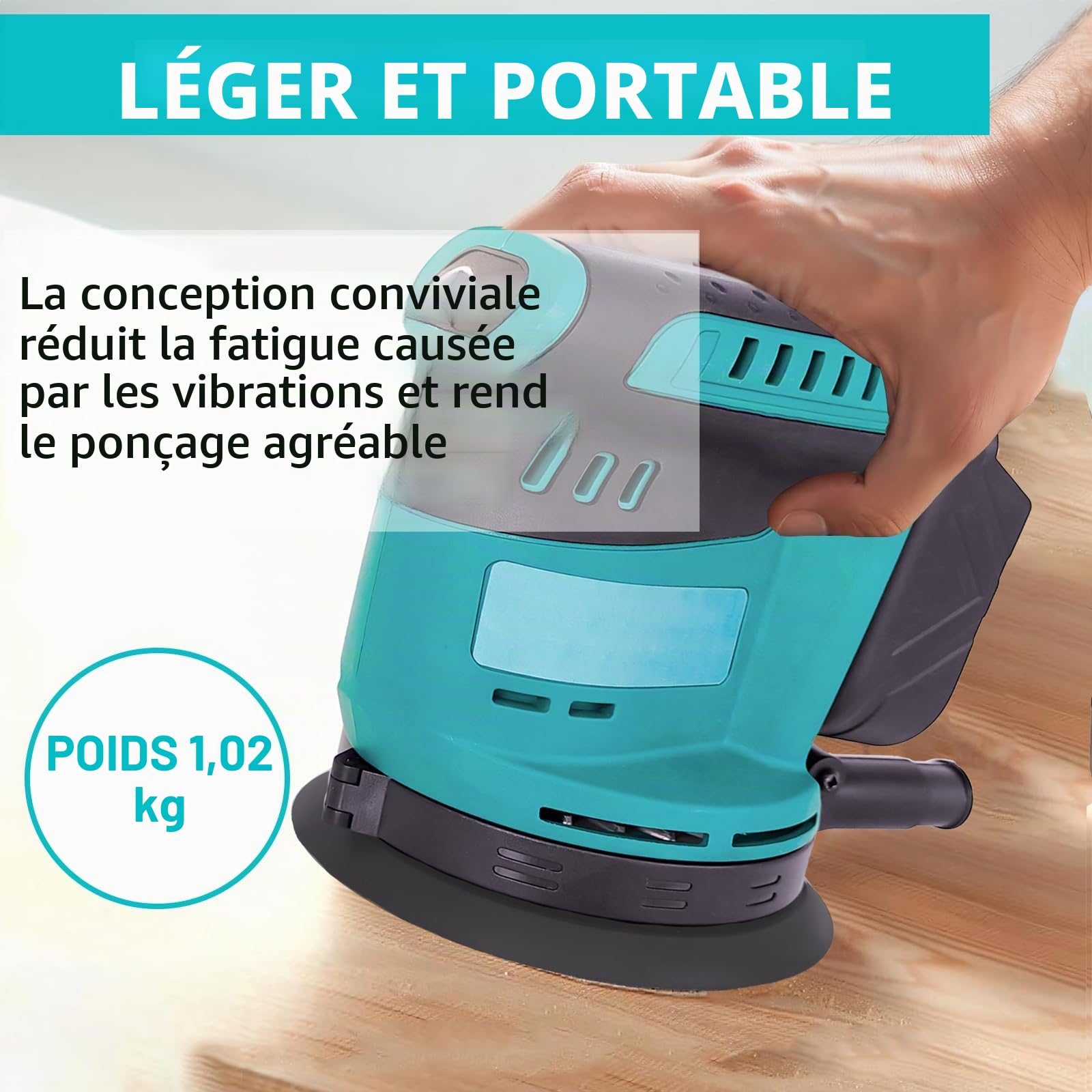 Ponceuse excentrique sans fil 125 mm, compatible avec la Makita DBO180Z, ponceuse électrique sans fil à 3 vitesses, pour le travail du bois et du métal, avec 2 batteries de 3000 mAh et un chargeur
