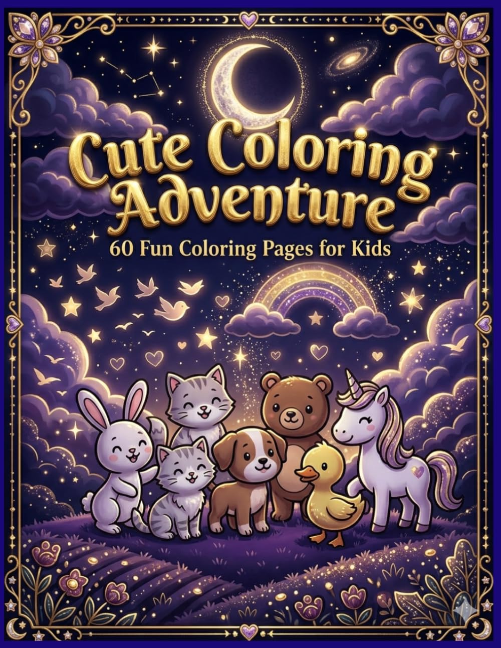Cute Coloring Adventure: 60 Fun and Easy Coloring Pages for Kids Ages 4-8