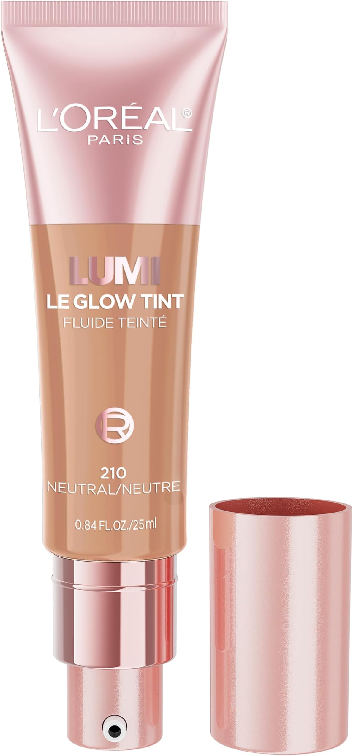 L'Oreal Paris Lumi Le Glow Skin Tint, Lightweight Water-Based Tinted Serum with Foundation-Like Coverage, Glow Illuminator, Neutral 210, 0.85 Fl Oz