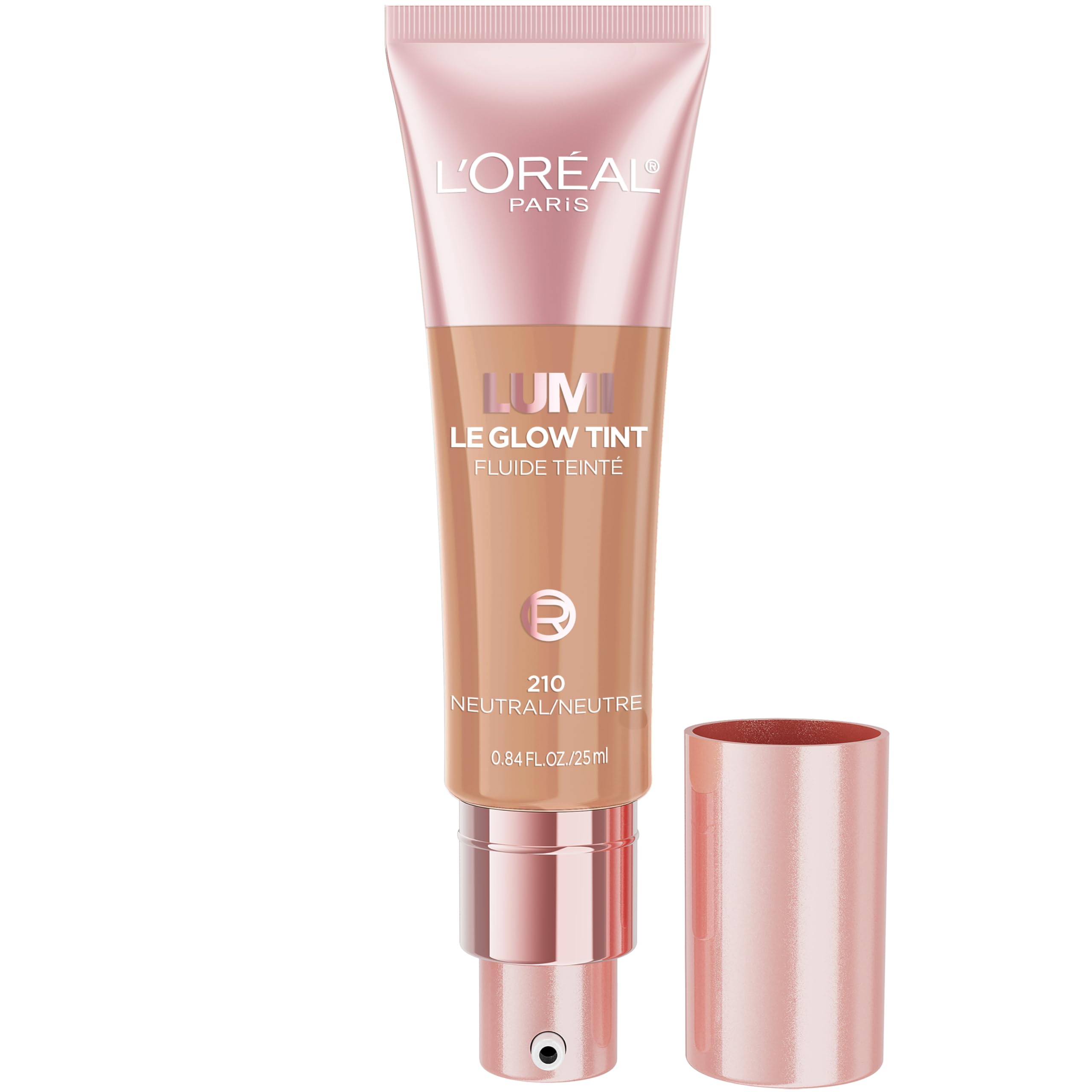 L'Oreal Paris Lumi Le Glow Skin Tint, Lightweight Water-Based Tinted Serum with Foundation-Like Coverage, Glow Illuminator, Neutral 210, 0.85 Fl Oz