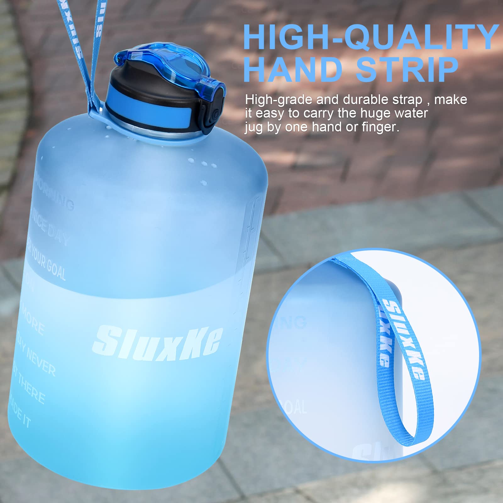 SLUXKE Butelka na wodę o pojemności galonów ze znacznikiem czasu, bez BPA, 3900 ml, ogromna sportowa butelka na wodę z uchwytem i szczelną słomką, otwierany jednym kliknięciem, duży dzbanek na wodę,