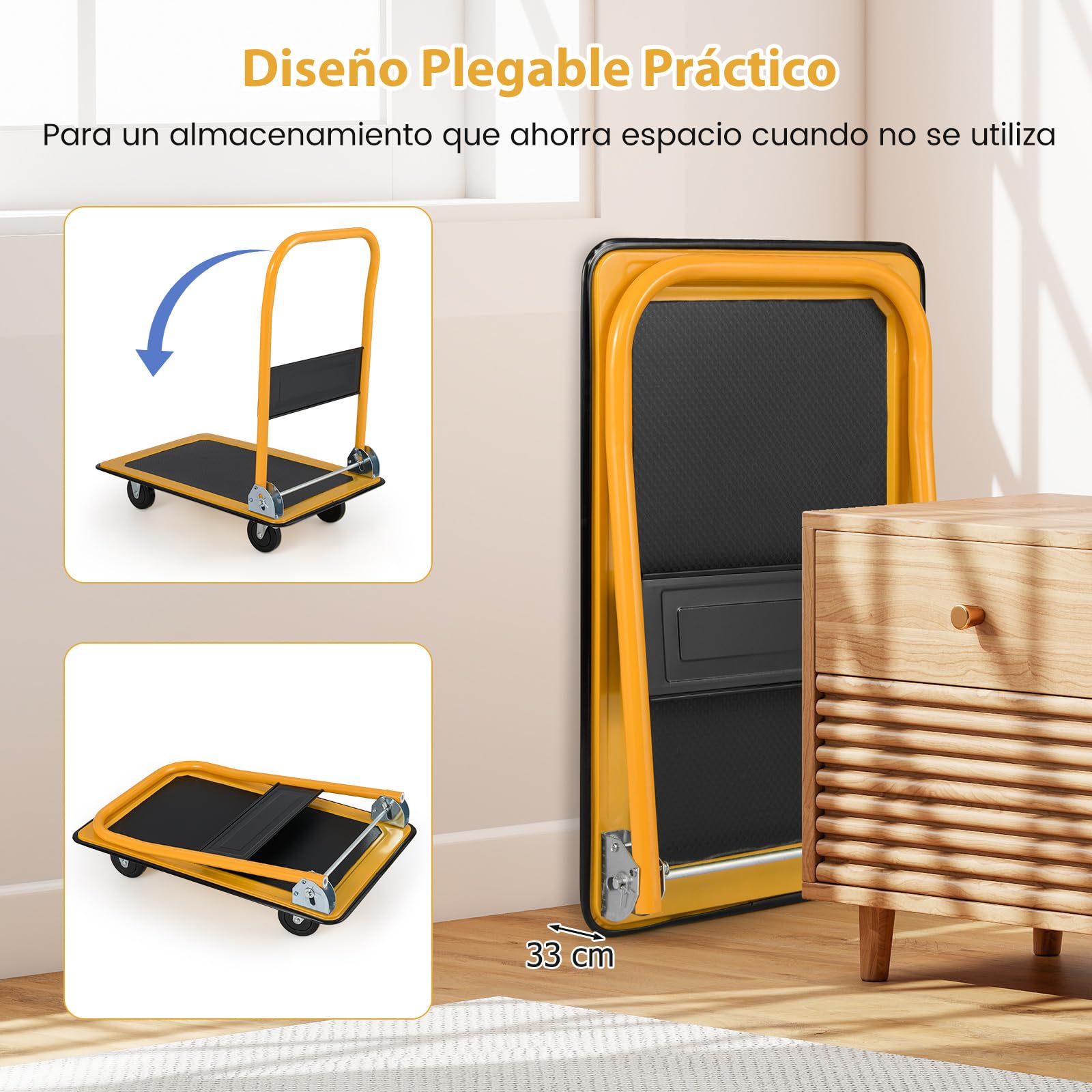 COSTWAY Carretilla Plegable hasta 150kg, Carretilla de Carga con 4 Ruedas Resistentes al Desgaste, Carro Plegable con Superficie, Carro Transporte Plegable para Todas las Superficies (Negro,48 x 73cm)