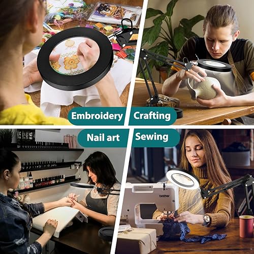 Miniatura 8 de Drdefi - Lupa 10X con luz y soporte, lupa LED 2 en 1, 3 modos de color regulable continuo, lámpara de escritorio con aumento manos libres con