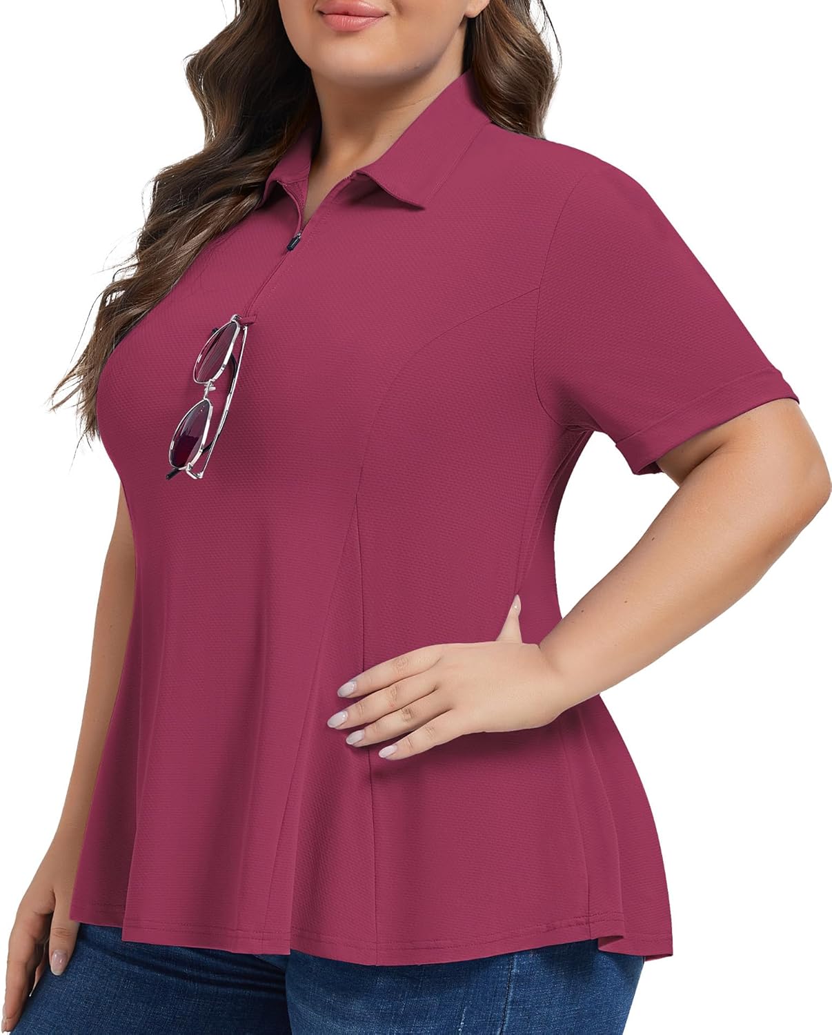 Casei Women's Plus Size Golf Polo Shirts Short Sleeve Collared Tennis Workout Tops Loose Fit UPF 50+