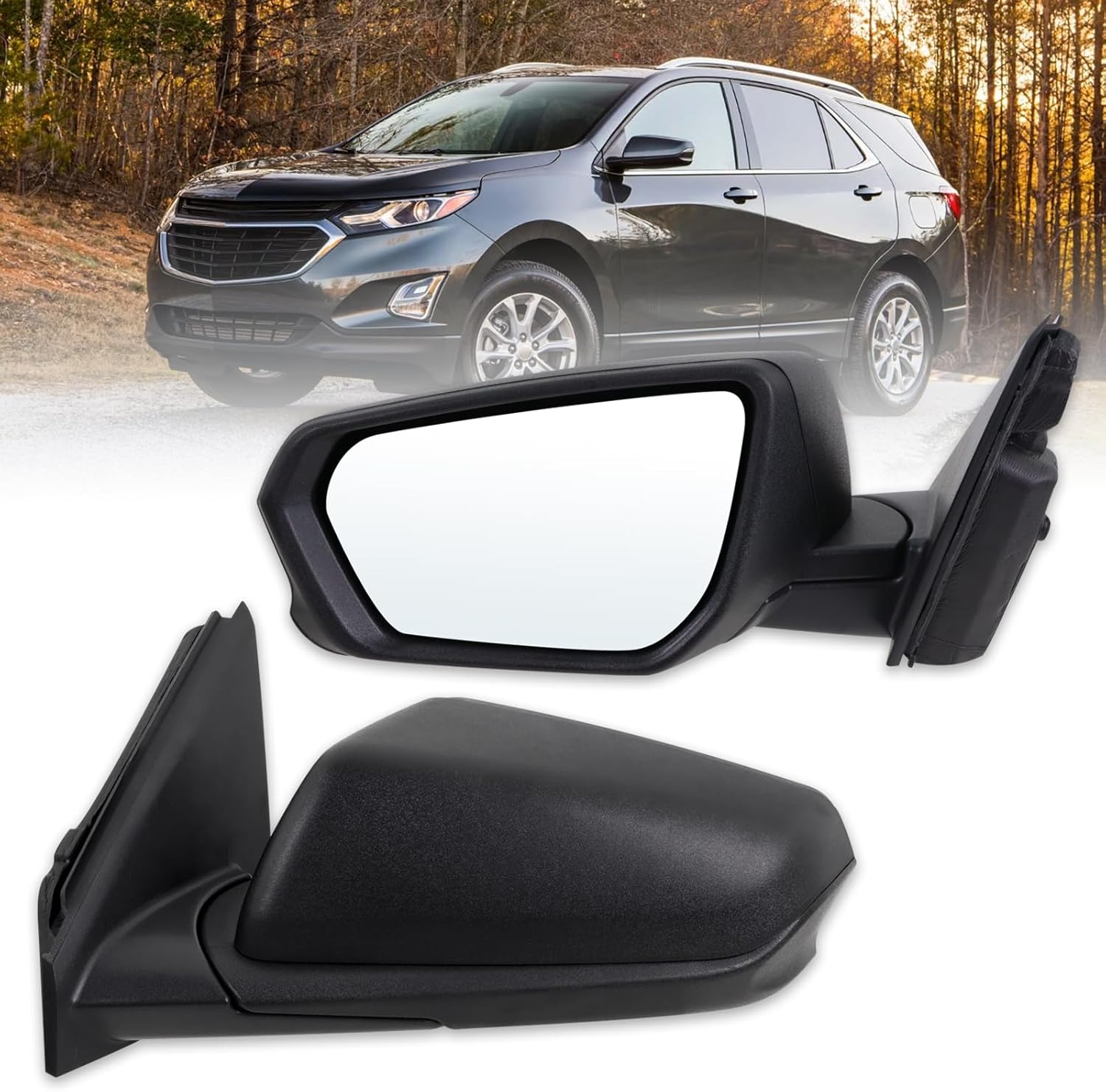 Right Passenger Side Mirror Compatible With 2018 2019 2020 2021 2022 2023 2024 Chevy Equinox With Manual Folding Power Glass Heated Matte Black Replace#84225383(5Pins)