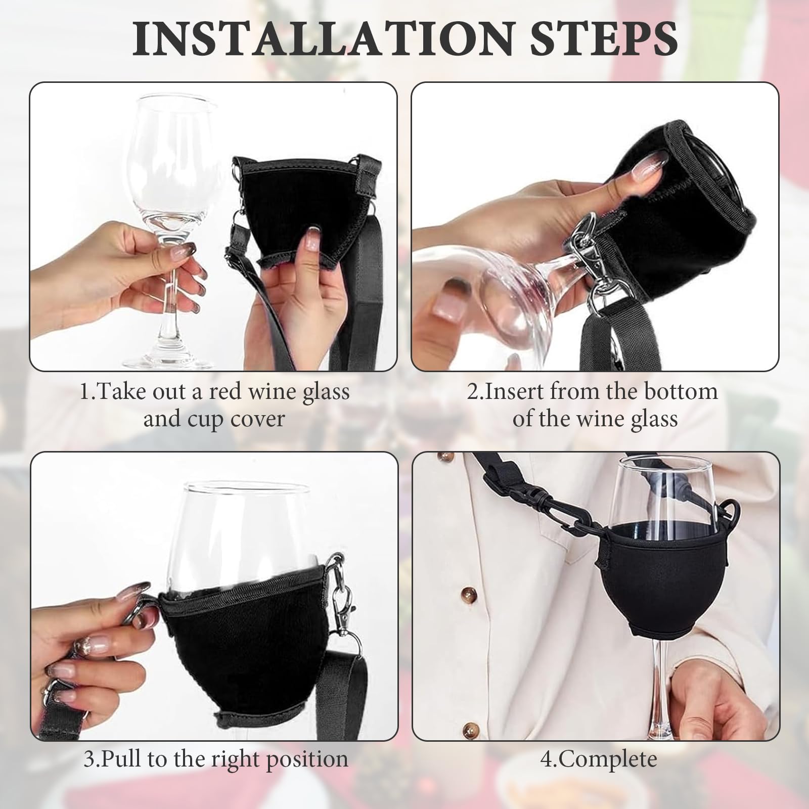 4er Set Weinhalter Zum Umhängen - Schwarz & Rosenrot Für Partys