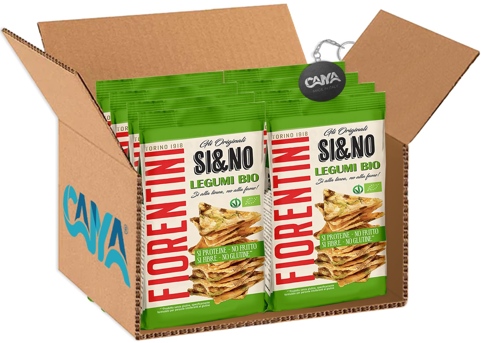 Fiorentini Si&No Mini Gallette Triangolari di Mais con Legumi no Fritti (Senza Glutine - Gluten Free) 80g [CAIYA® BOX da 8 Confezioni]