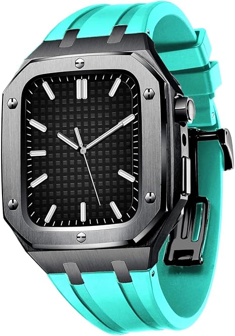 kavju for iwatch series 7se654 men women military metal case silicone strap shockproof bumper business casual style watch strap for apple watch ba