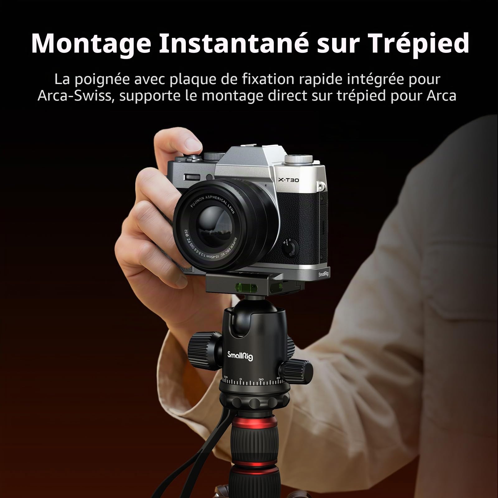 SMALLRIG Poignée en L pour FUJIFILM X-T30 III/X-T30 II/X-T30, avec Plaque de Dégagement Rapide Intégrée pour Arca-Swiss, Pas de Vis 1/4"-20, Poignée Ergonomique, Bouton de Déclenchement, Argent