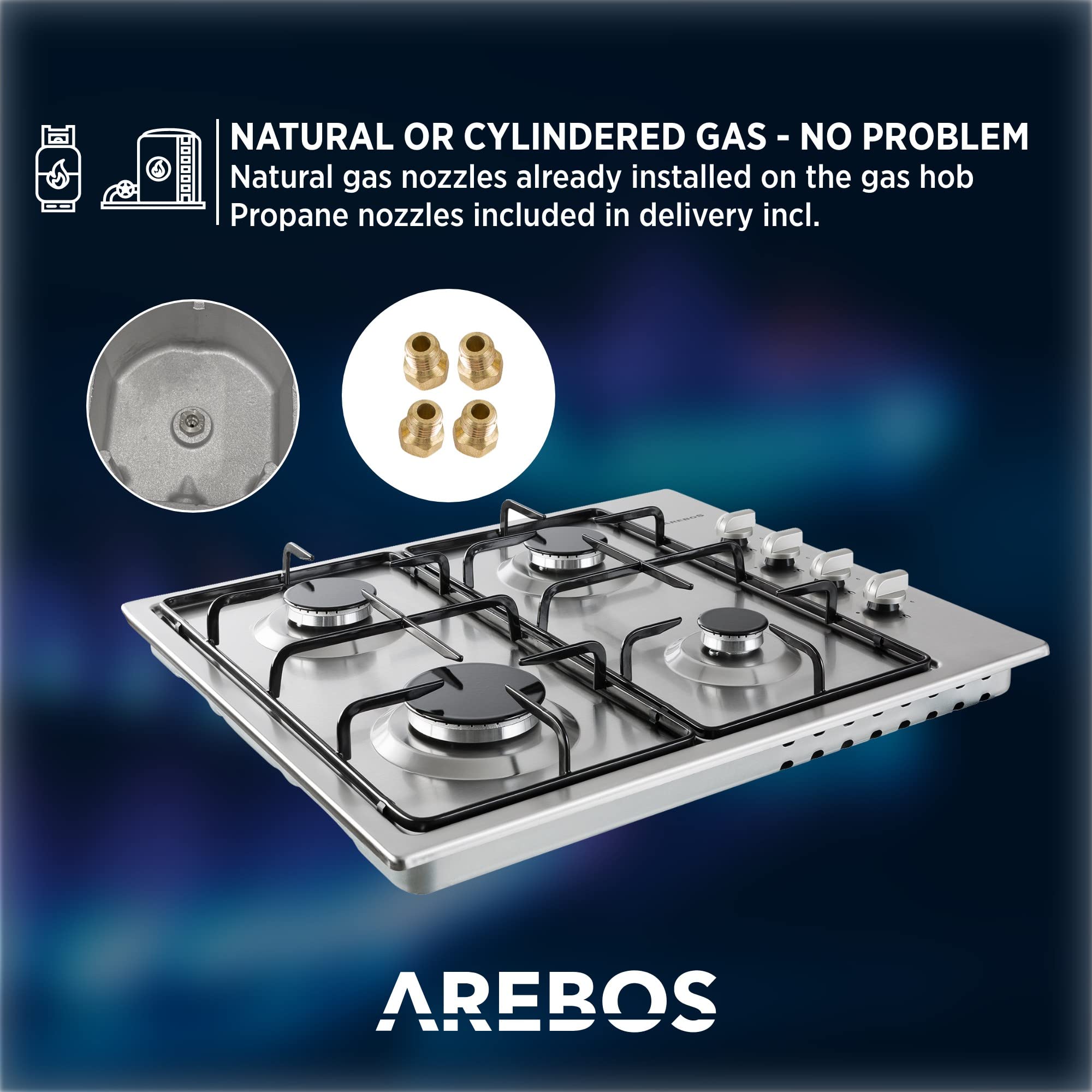 SNDOAS Gaskookplaat 4 pits, 60 cm glaskeramisch wit gasfornuis met ontstekings zekering, geschikt voor aardgas of propaangas, inbouw of vrijstaand, 8060 W, 220-240 V SNDOAS Gaskookplaat 4 pits, 60 cm glaskeramisch wit gasfornuis met ontstekings zekering, geschikt voor aardgas of propaangas, inbouw of vrijstaand, 8060 W, 220-240 V