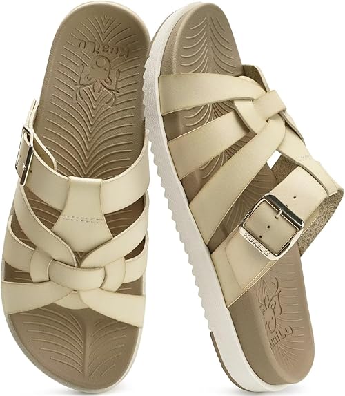 KuaiLu Gladiator Sandals for Women with Comfortable Arch Support Summer Beach Walking Fisherman Slides Boho Outfits Slip on Cushion Shoes Indoor Outdoor