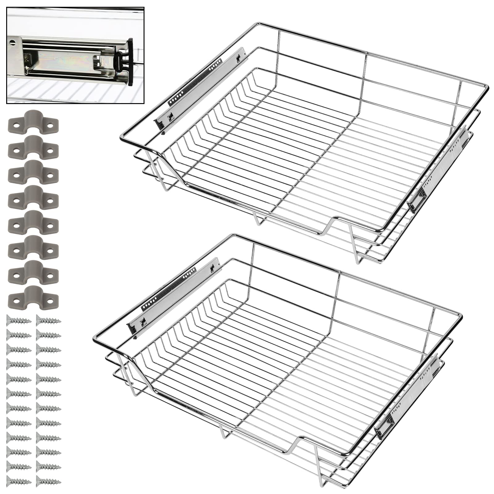 Eulenke 2 Pezzi Cassetto Telescopico 60cm, Schrankauszug Cucina, Cassetto Cucina Organizzatore, Korbauszug Cucina, Mobile Cucina con Sistema a Guide, Armadi Camera da Letto