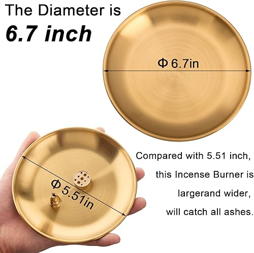 Miniatura 2 de OIIKI 3 in 1 Stick Incense Burner, 6.7 Inch Brass Incense Holder, Alloy Cone Ash Catcher for Indoor Outdoor Use