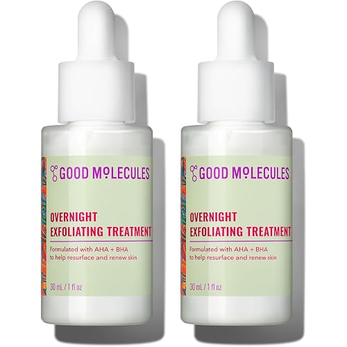 Good Molecules Overnight Exfoliating Treatment Pack 2 – 1 fl oz / 30 ml Each | Lightweight Face Exfoliator with AHA & BHA, Glycolic & Salicylic Acid