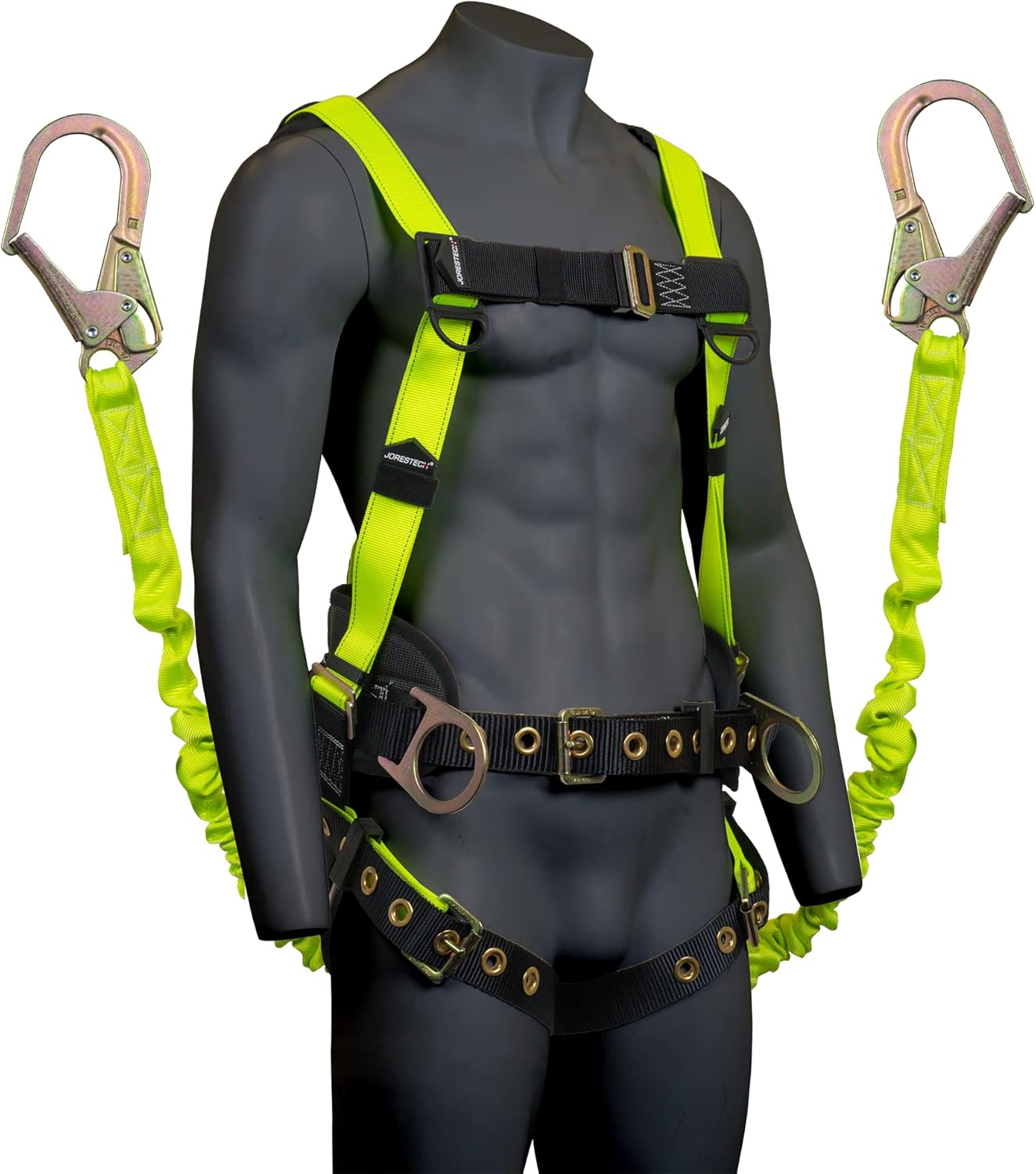 JORESTECH Safety Bundle: Safety Full Body Harness Fall Arrest with Back D-Ring, ANSI, Padding and different Safety Lanyards