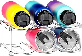 Stackable Water Bottle Organizer for Stanley 40oz Tumblers - Larger 4.3" Compartments, 2-Tier Clear Holder for 6 Bottles, Cabinet Fridge Shelf Rack