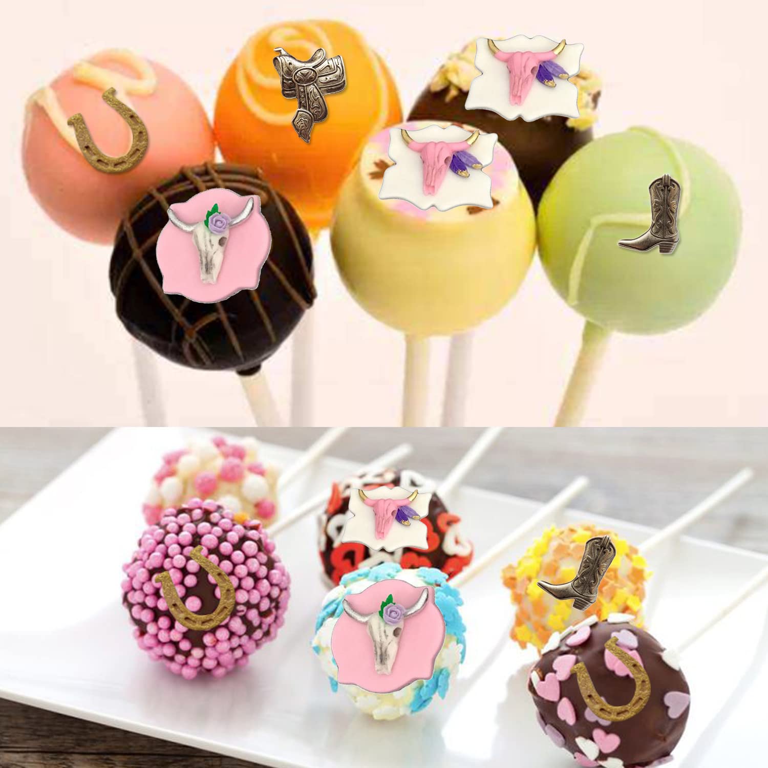 Mujiang Juego de 4 moldes de silicona con forma de cabeza de toro, herradura, herradura, botas de fondant, para decoración de pasteles, caramelos, chocolate, goma, azúcar, manualidades, juego de 4