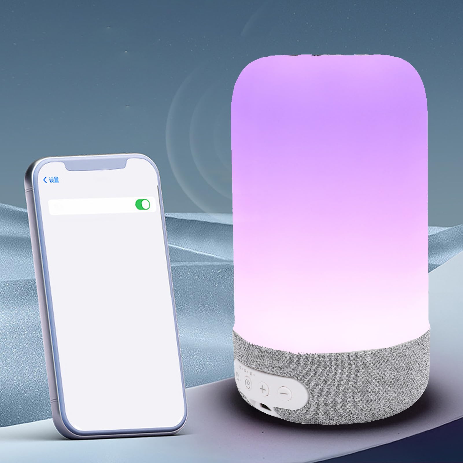 GOWENIC Bluetooth White Noise Machine, Wiederaufladbare Schlafgeräuschmaschine mit 10 Beruhigenden Geräuschen, 7-Farben-Nachtlicht, Automatischem Ausschalttimer für Reisen Im Schlafzimmer