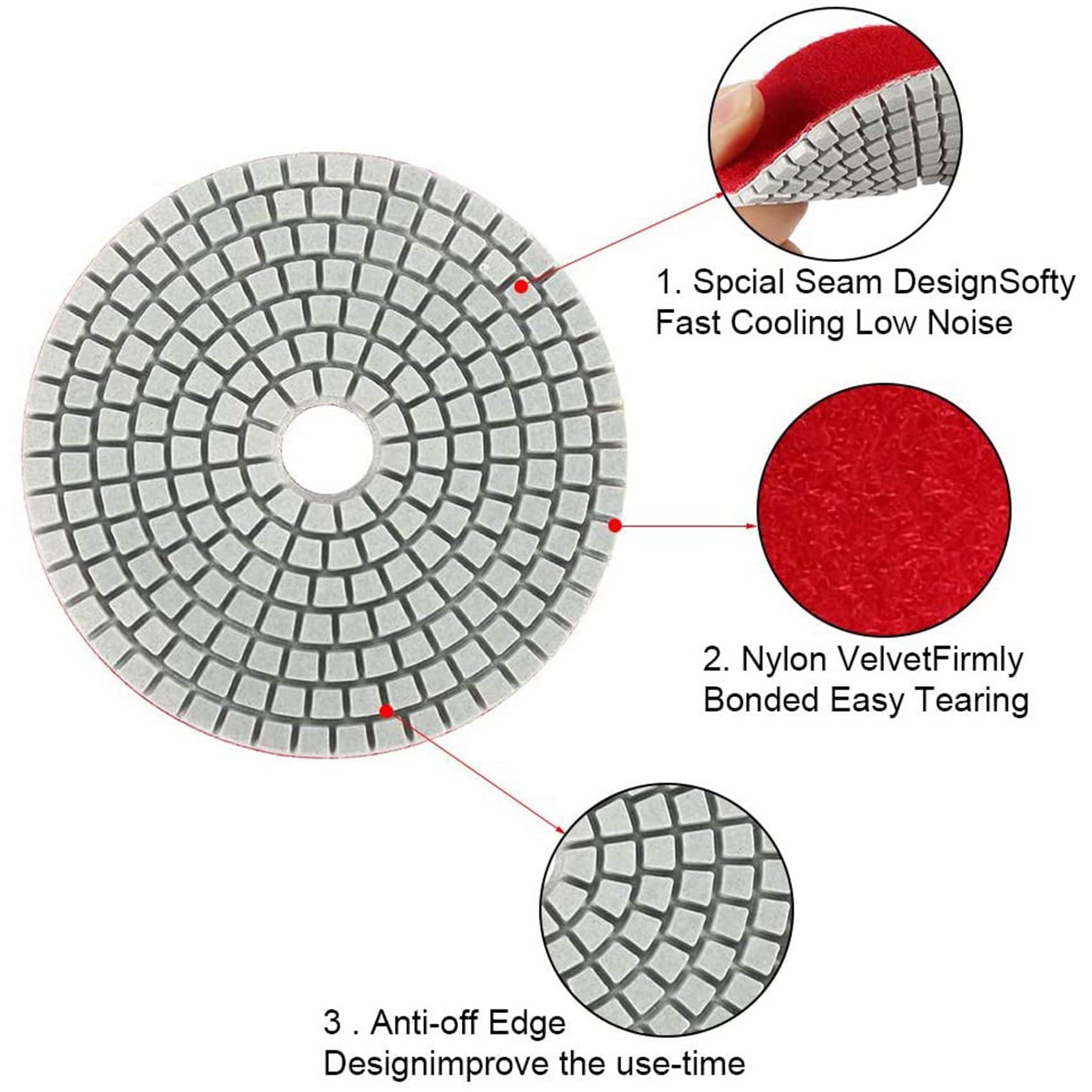 Juego de Almohadillas de Pulido de Diamante de 60 Piezas de 4 Pulgadas 100 mm HúMedo/Seco