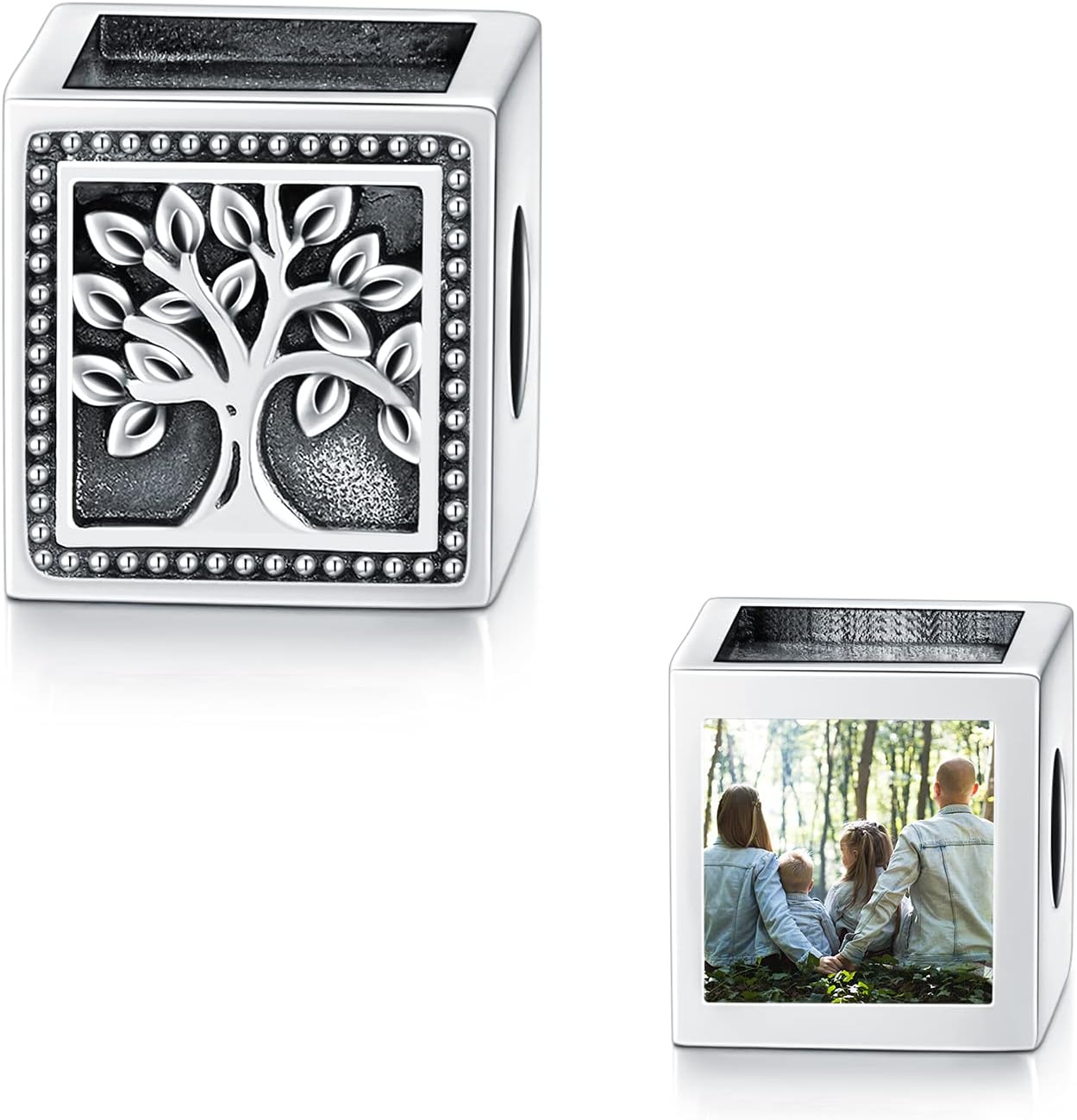 LONAGO Personalized Four-Sided Three-Sided Two-Sided Photo Charm 925 Sterling Silver Customized Bead Holds 2/3/4 Images Pictures Fit Snake Bracelet for Women